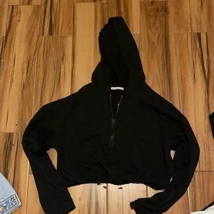 Black Cropped Quarter Zip Hoodie